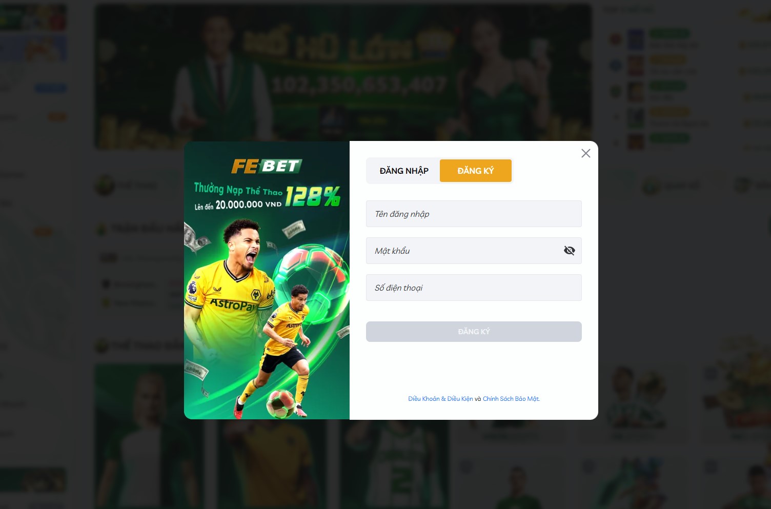 Hướng dẫn tạo tài khoản chơi game tại FEBet